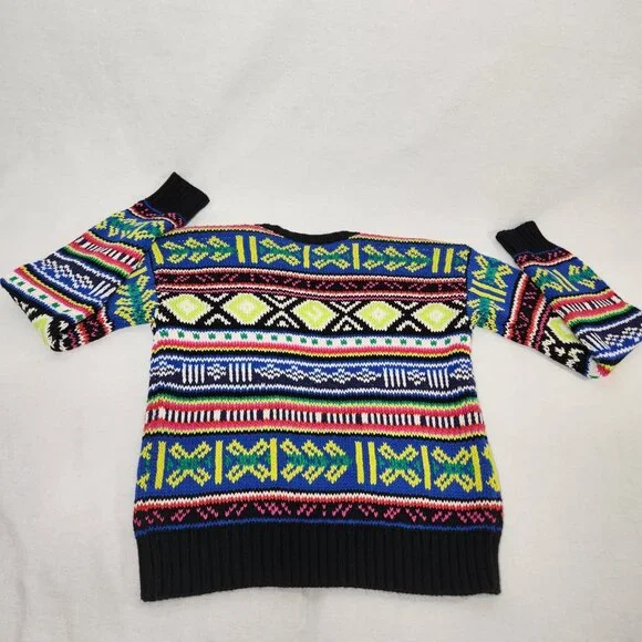 LAUREN Unisex Multicolor Geo-Motif Cotton-Linen Crewneck Sweater Size XS Ex. Con - Picture 4 of 16